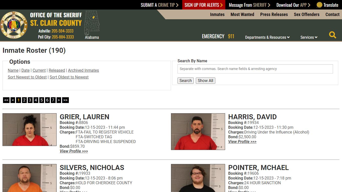 Inmate Roster (180) - St. Clair County Sheriff's Office